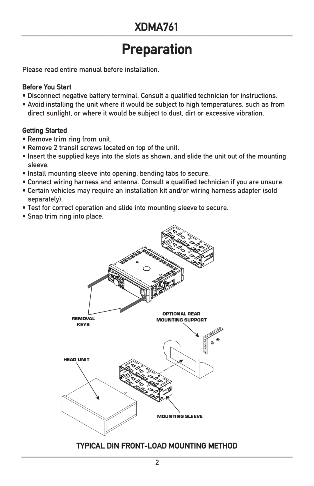 Dual XDMA761 owner manual Preparation, Please read entire manual before installation, Before You Start, Getting Started 