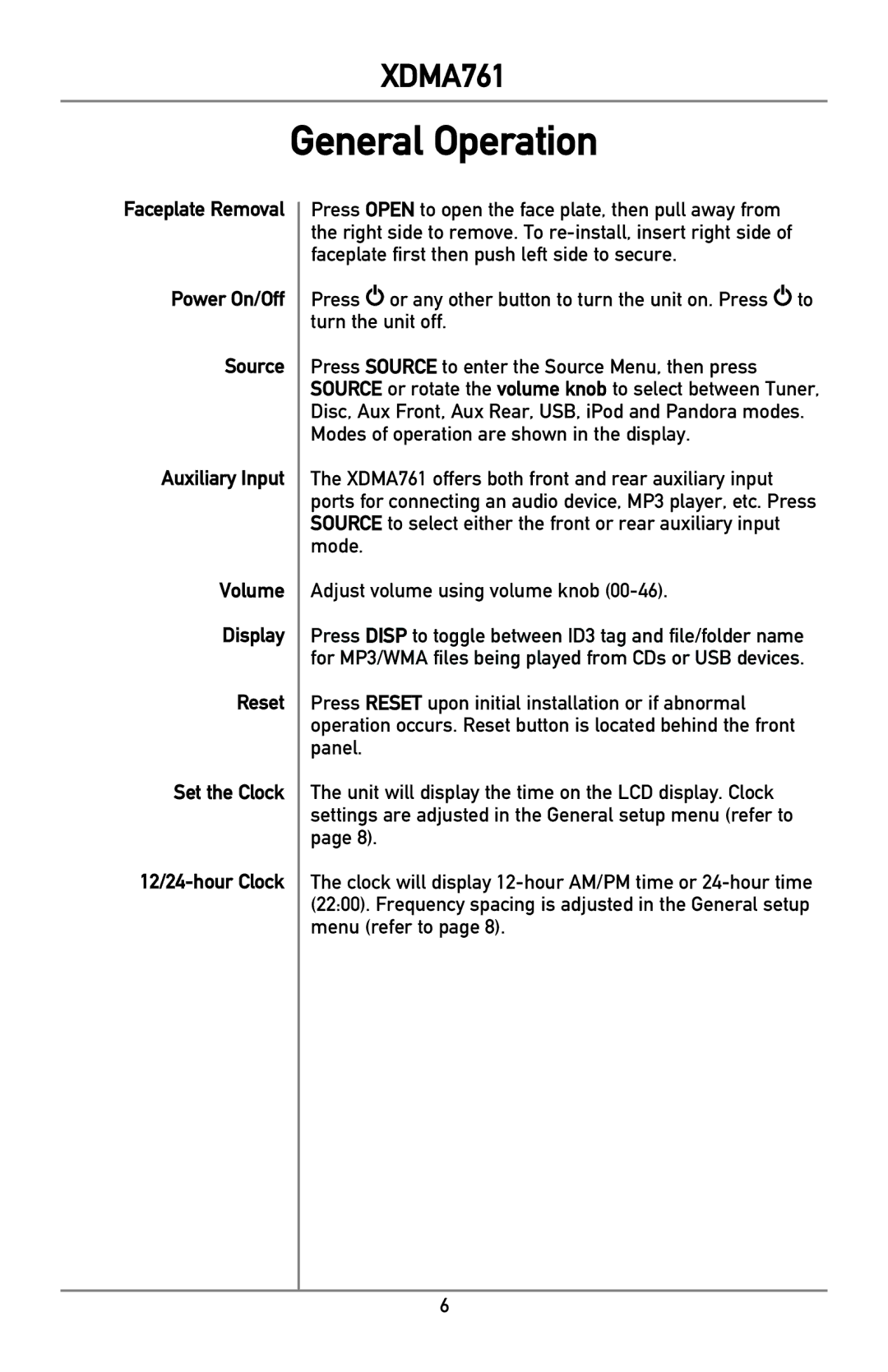 Dual XDMA761 owner manual General Operation 