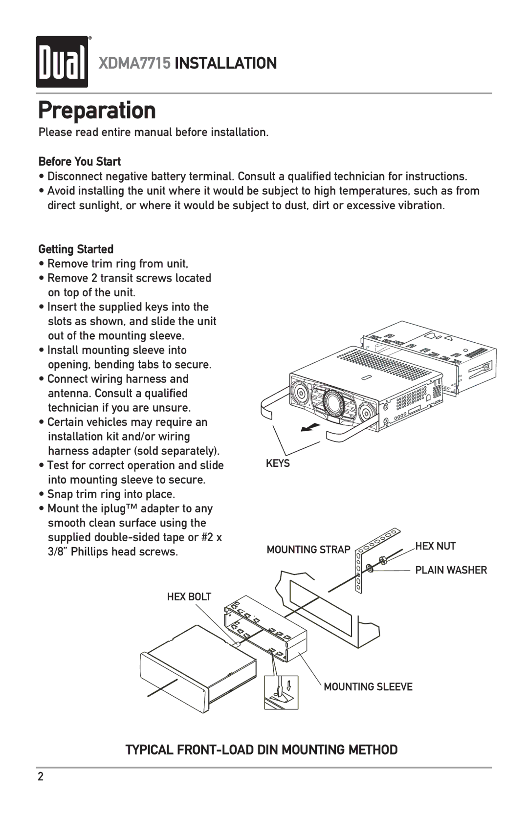 Dual XDMA7715 owner manual Preparation, Before You Start, Getting Started 