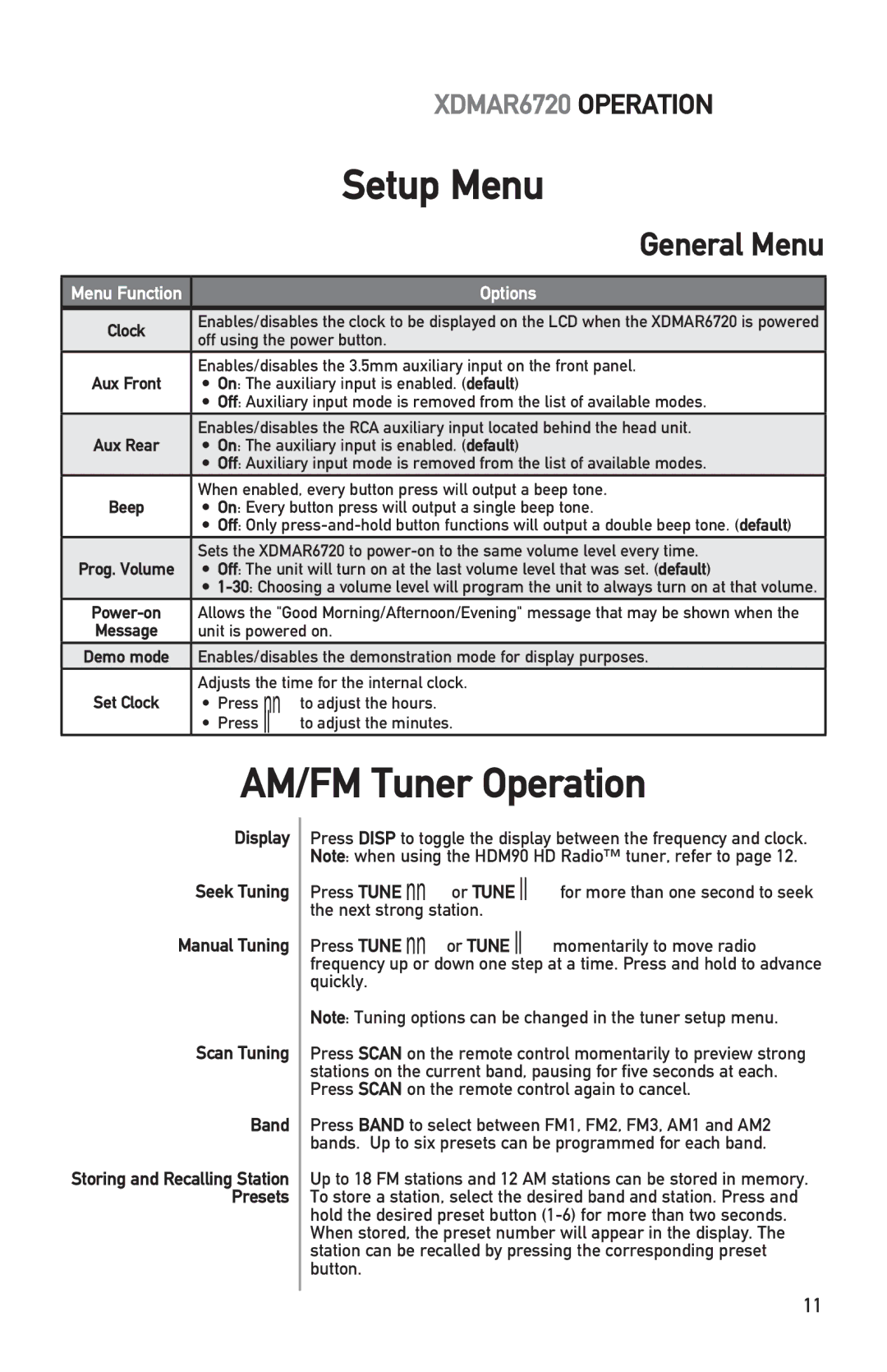 Dual XDMAR6720 owner manual AM/FM Tuner Operation, Display Seek Tuning Manual Tuning Scan Tuning Band 