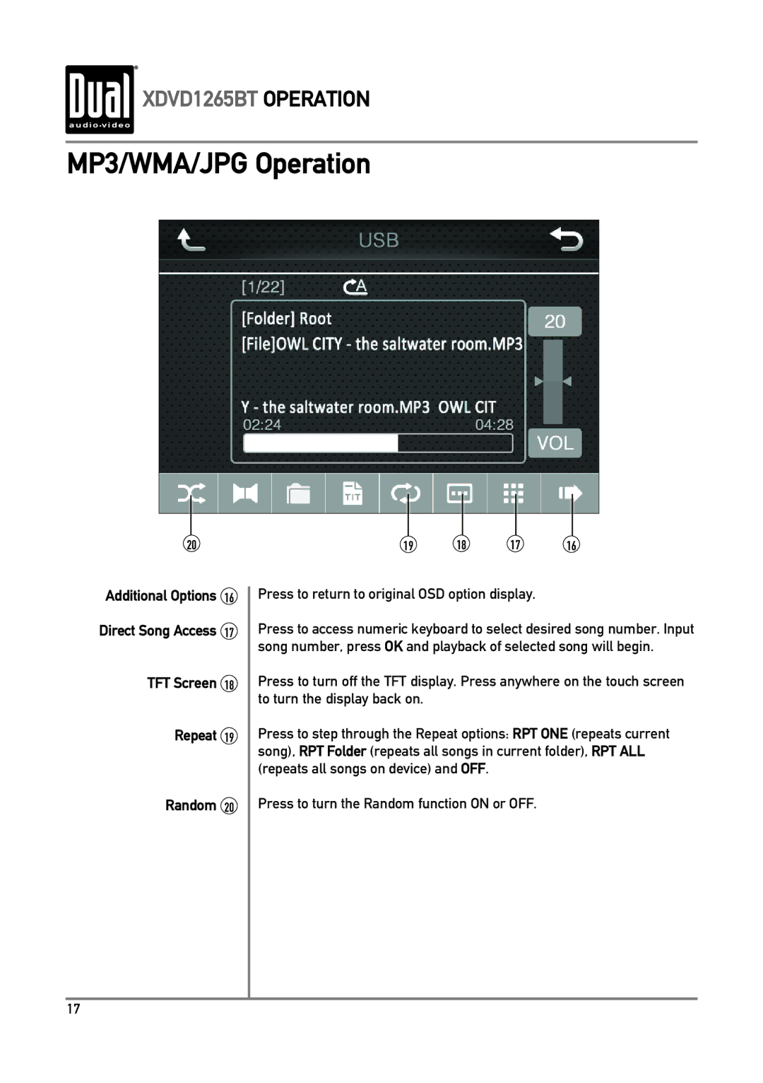 Dual xdvd1265bt owner manual TFT Screen Repeat Random 