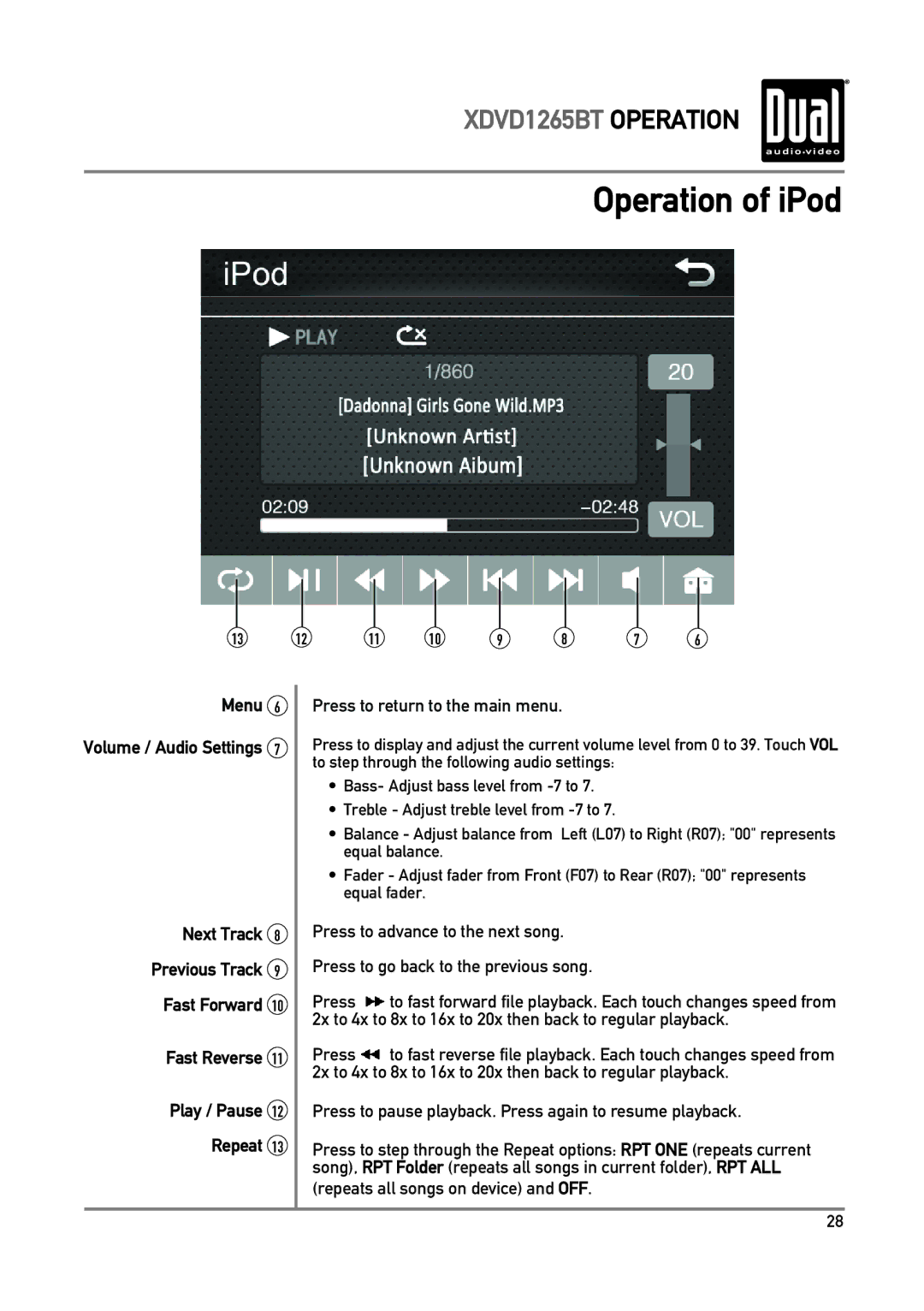 Dual xdvd1265bt owner manual Next Track 