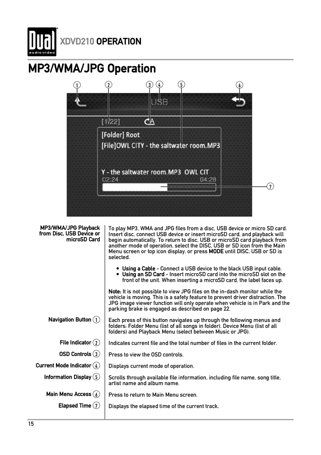 Dual XDVD210 owner manual MP3/WMA/JPG Operation 