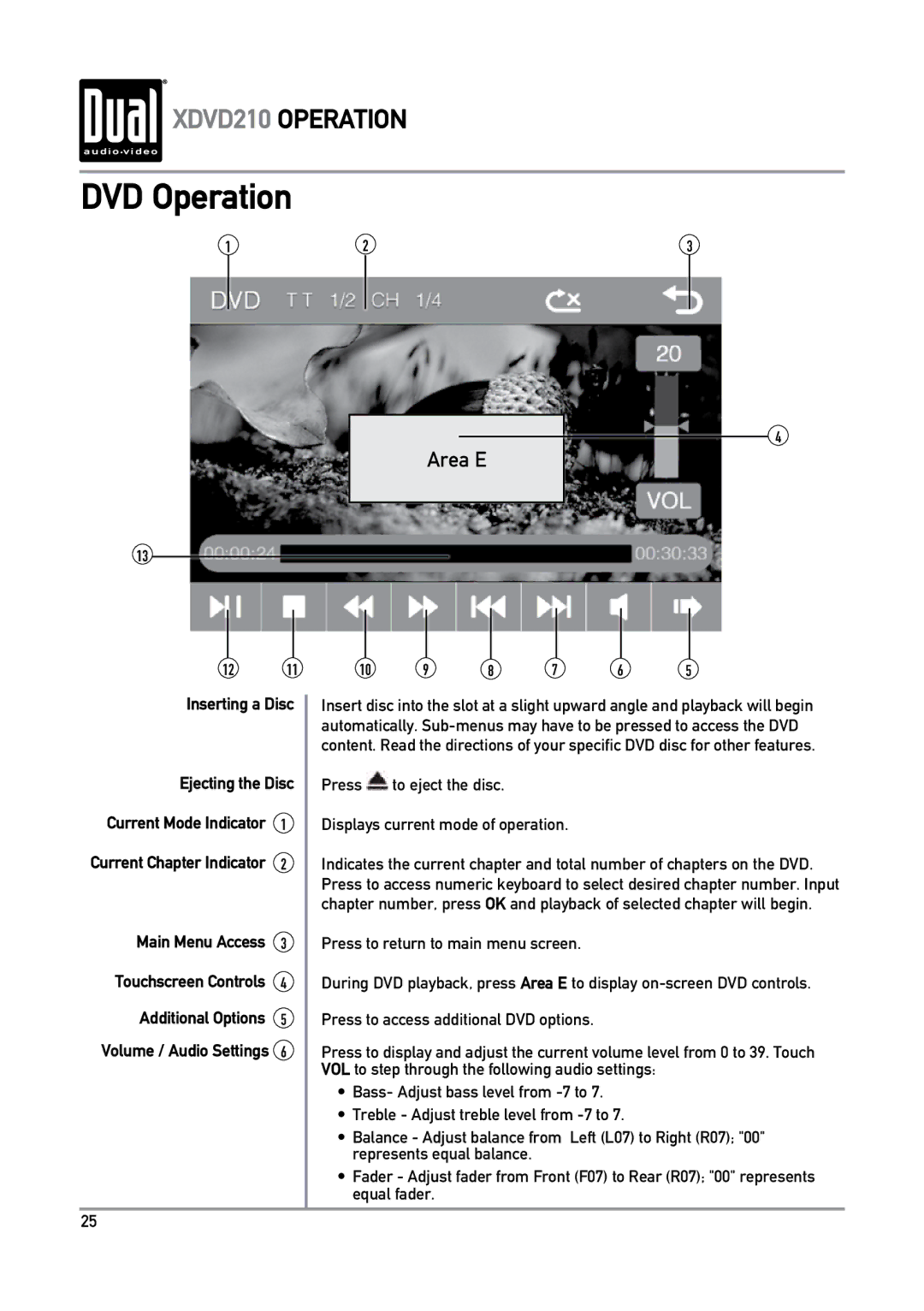 Dual XDVD210 owner manual DVD Operation, Inserting a Disc, Ejecting the Disc, Additional Options 