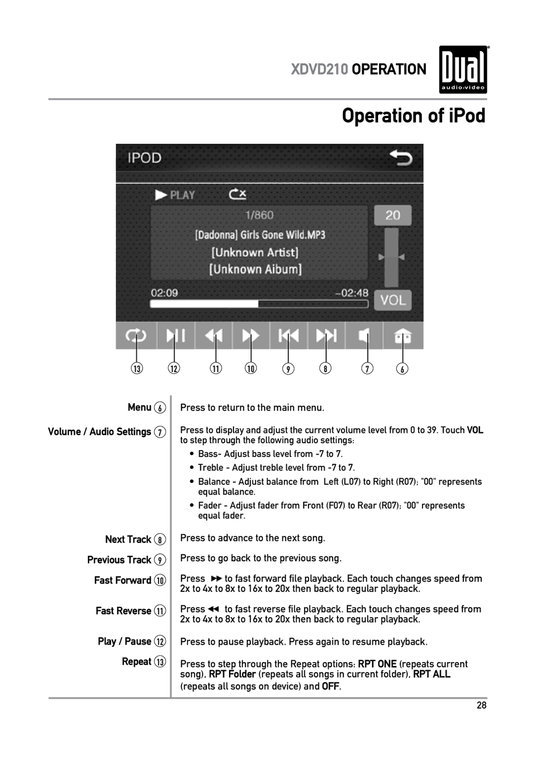 Dual XDVD210 owner manual Next Track 