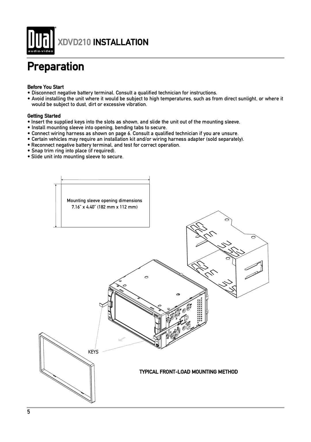 Dual XDVD210 owner manual Preparation, Before You Start, Getting Started 