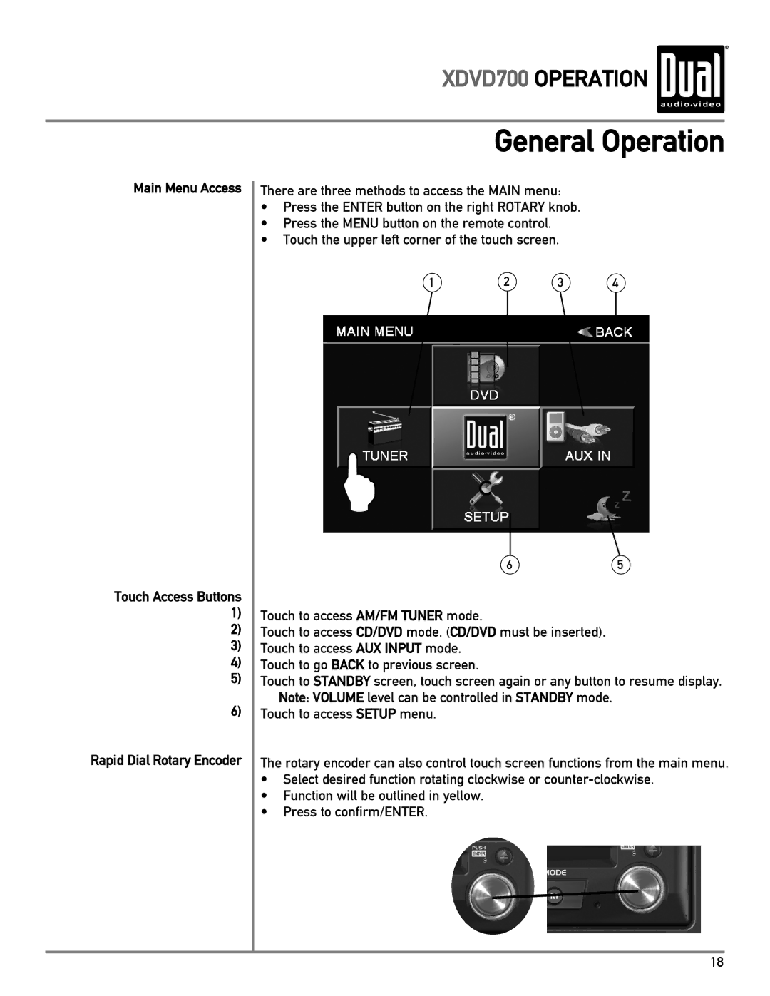 Dual XDVD700 owner manual Main Menu Access 