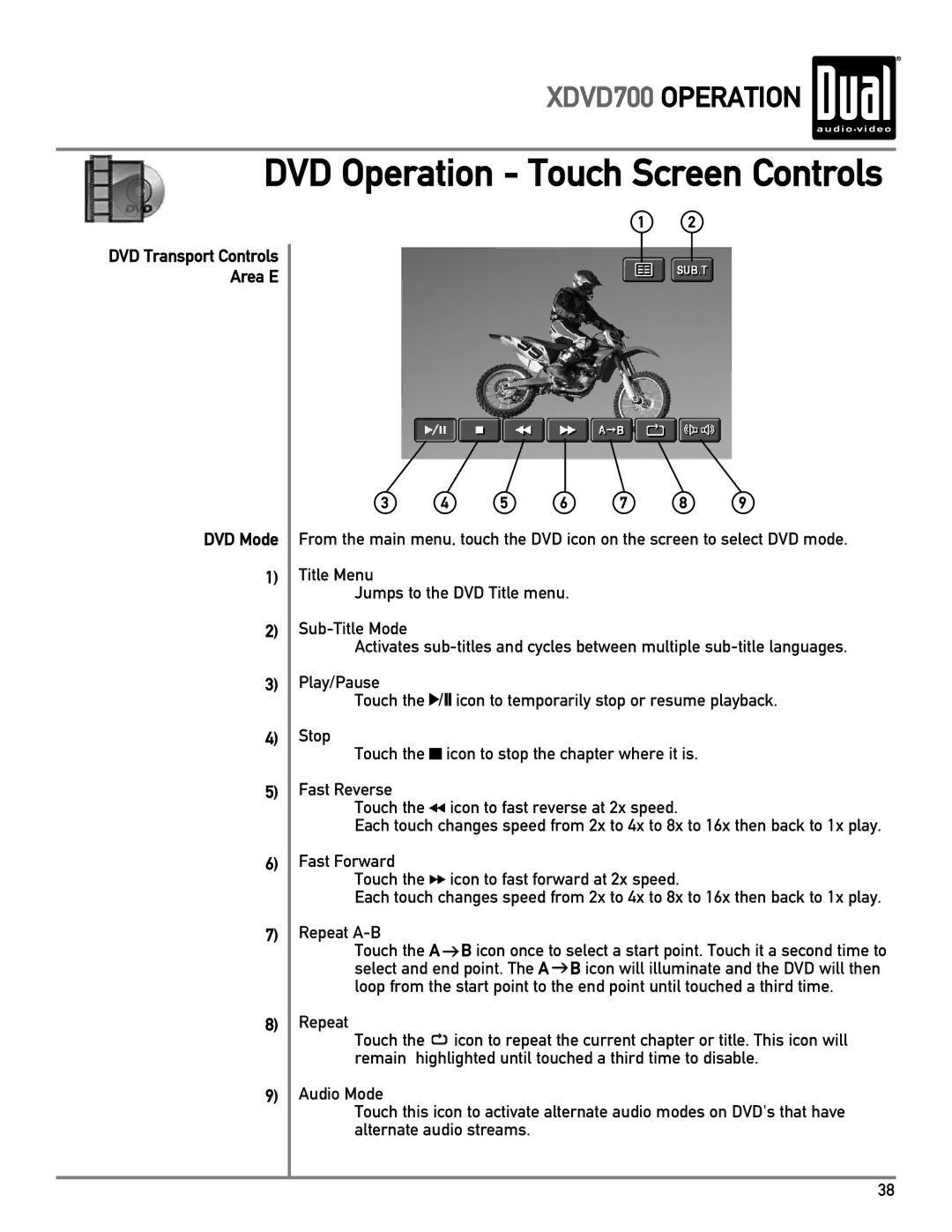 Dual XDVD700 owner manual DVD Operation Touch Screen Controls 