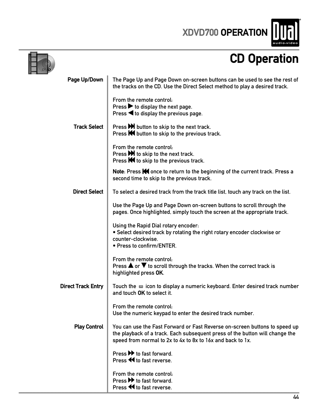 Dual XDVD700 owner manual CD Operation 