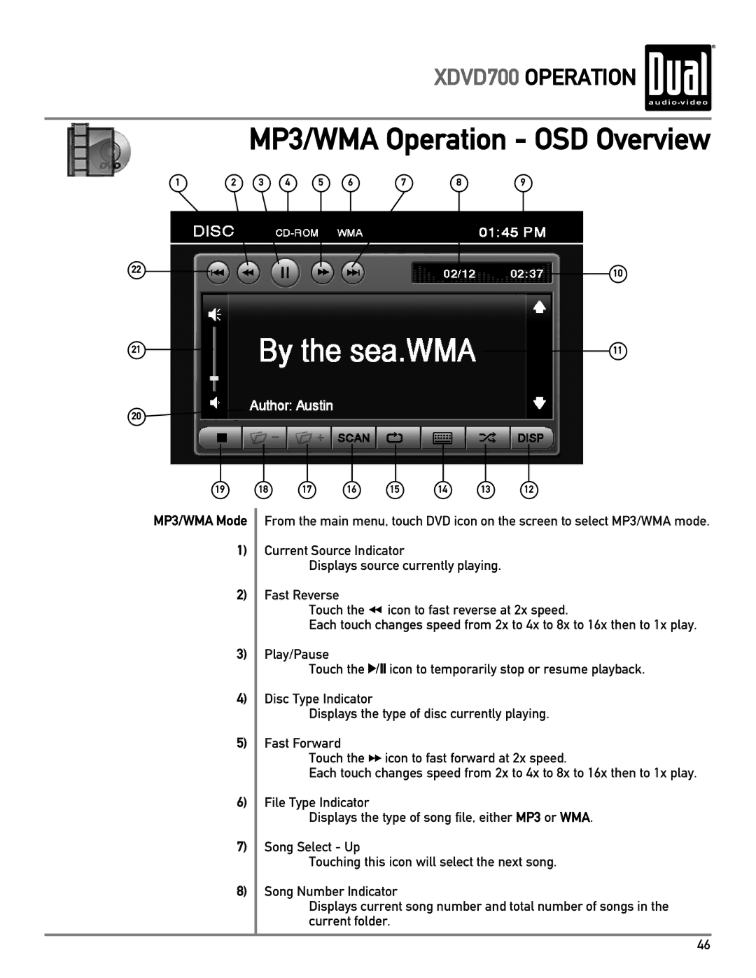 Dual XDVD700 owner manual MP3/WMA Operation OSD Overview 