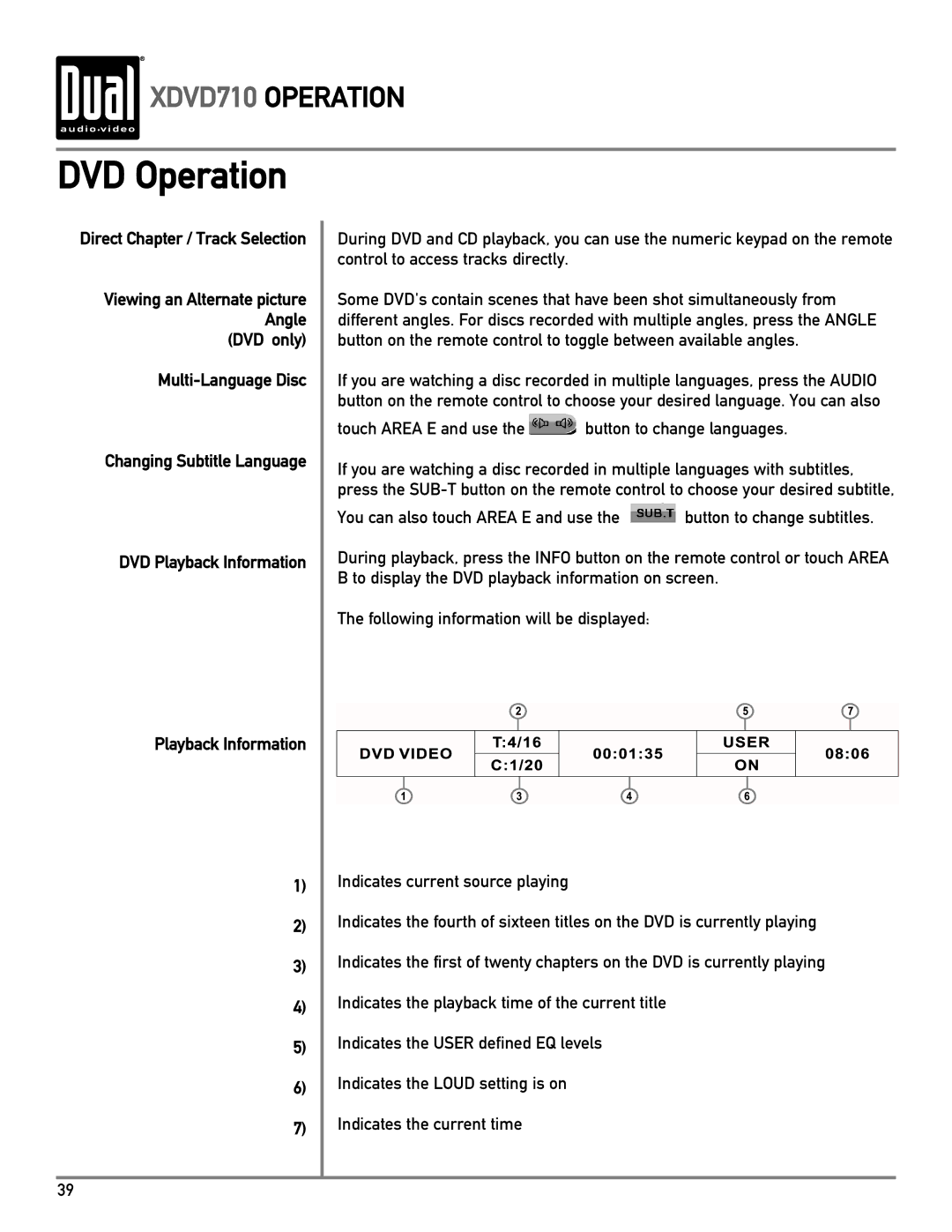 Dual XDVD710 owner manual You can also touch Area E and use 