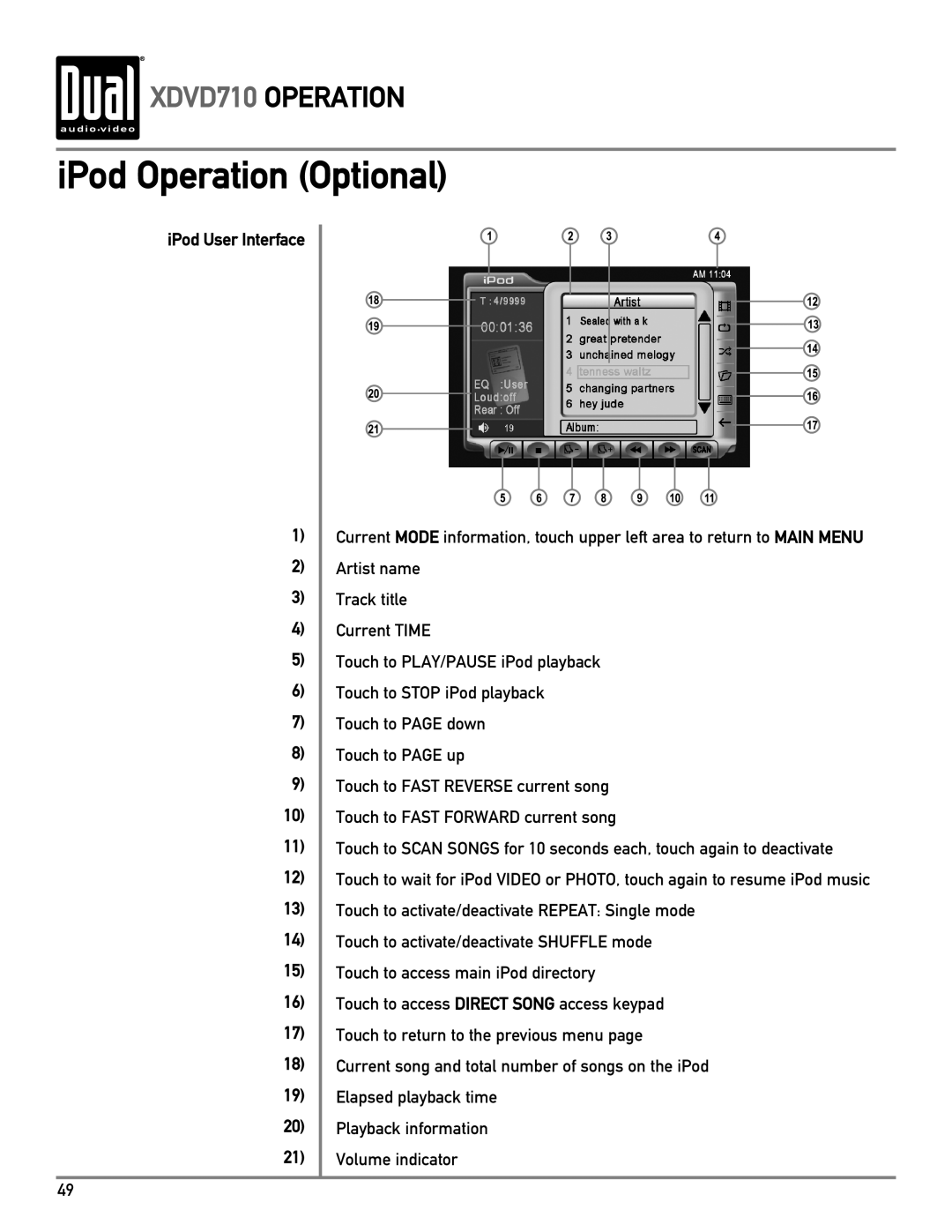 Dual XDVD710 owner manual IPod Operation Optional, IPod User Interface 