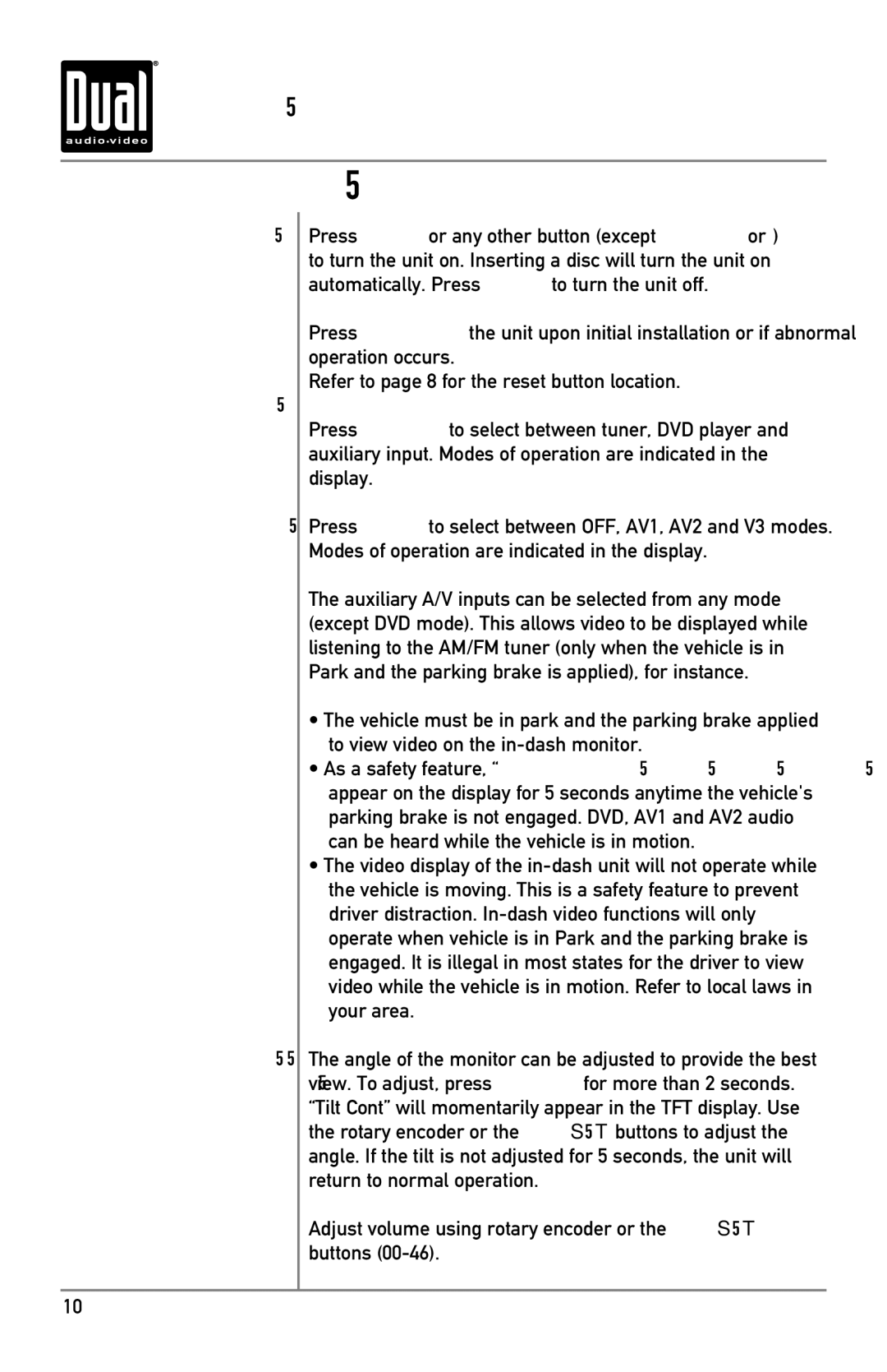 Dual XDVD8130 owner manual General Operation, Power On/Off Reset Mode Video AUX, Volume 