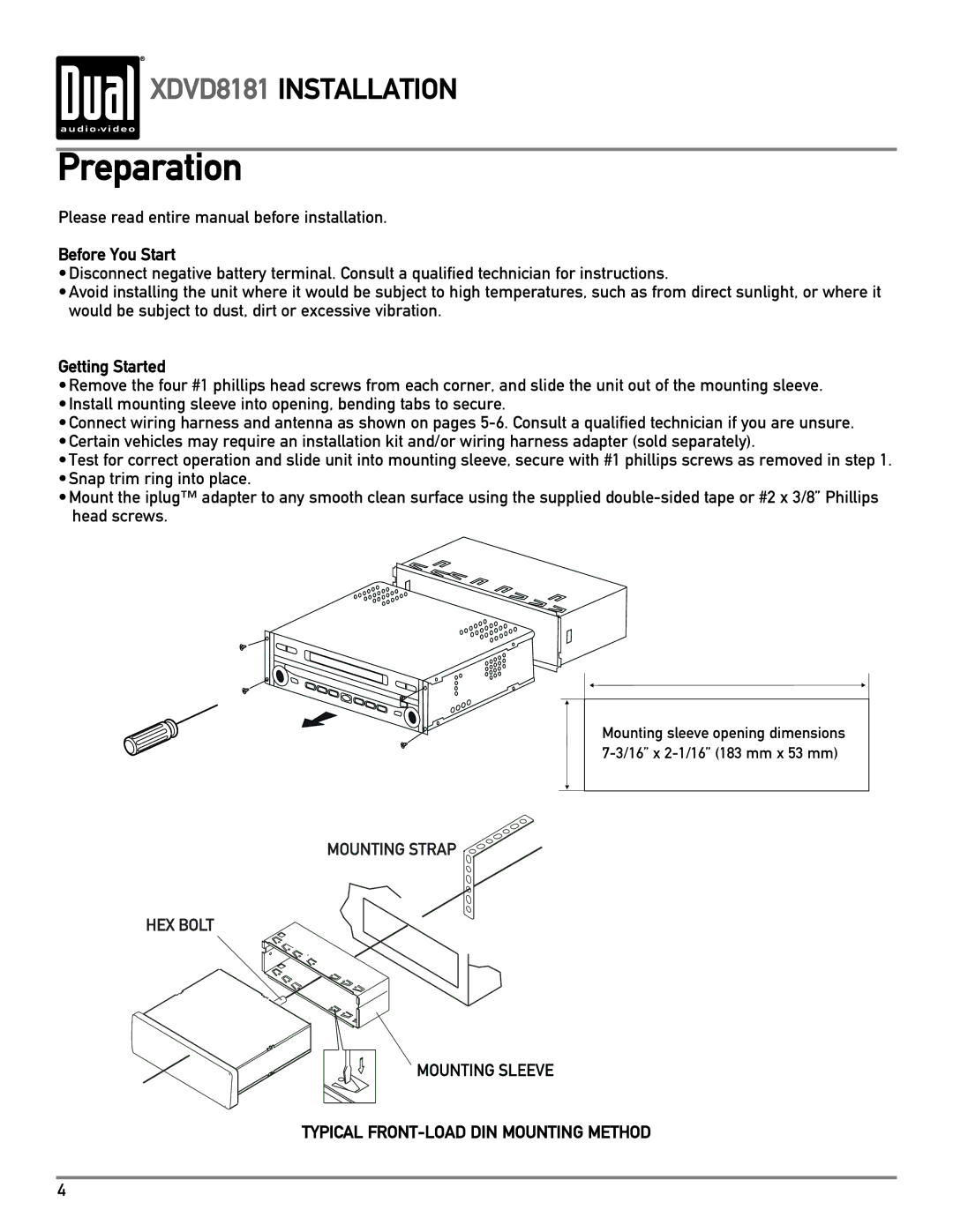 Dual XDVD8181 owner manual Preparation, Before You Start, Getting Started 