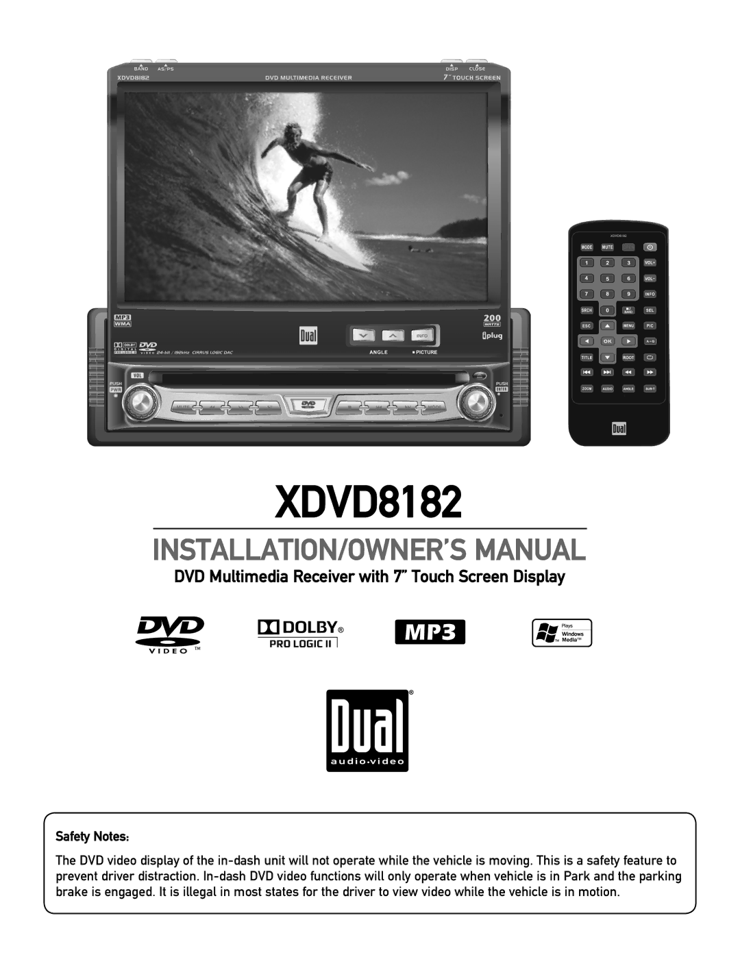 Dual XDVD8182 owner manual Safety Notes 