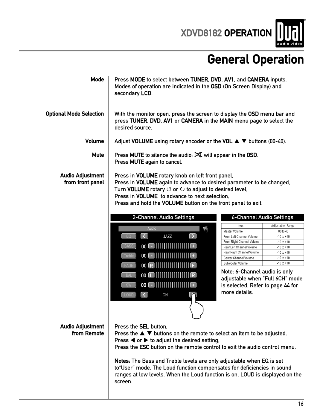 Dual XDVD8182 owner manual Mode, Volume Mute 