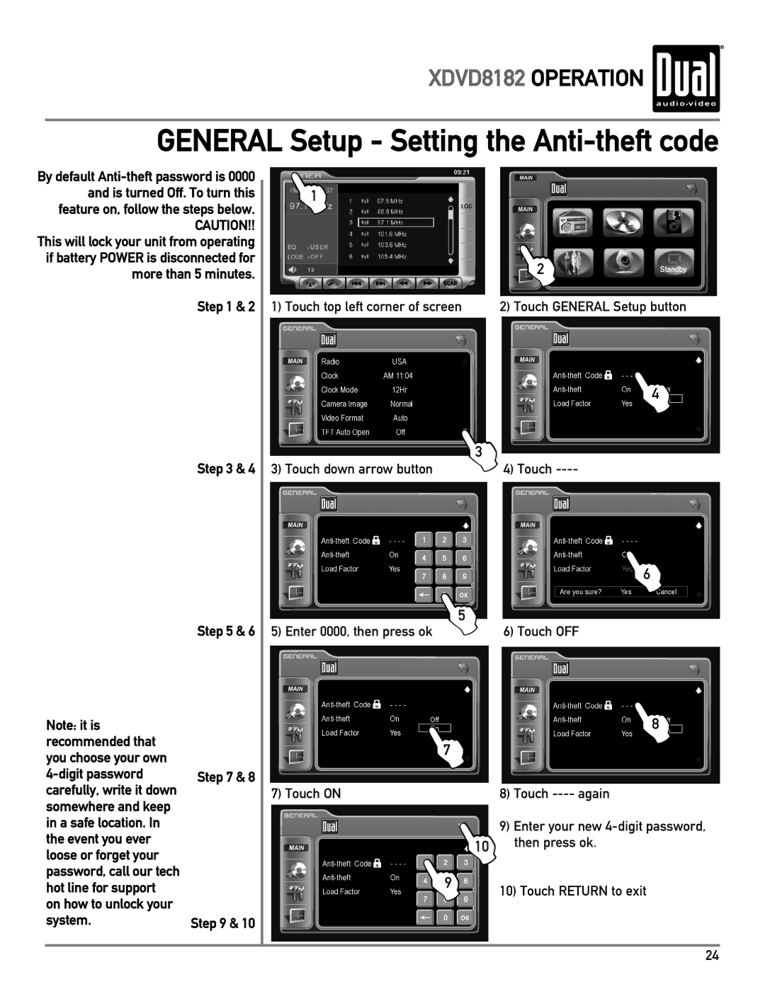 Dual XDVD8182 owner manual Recommended that You choose your own Digit password, Hot line for support, System 