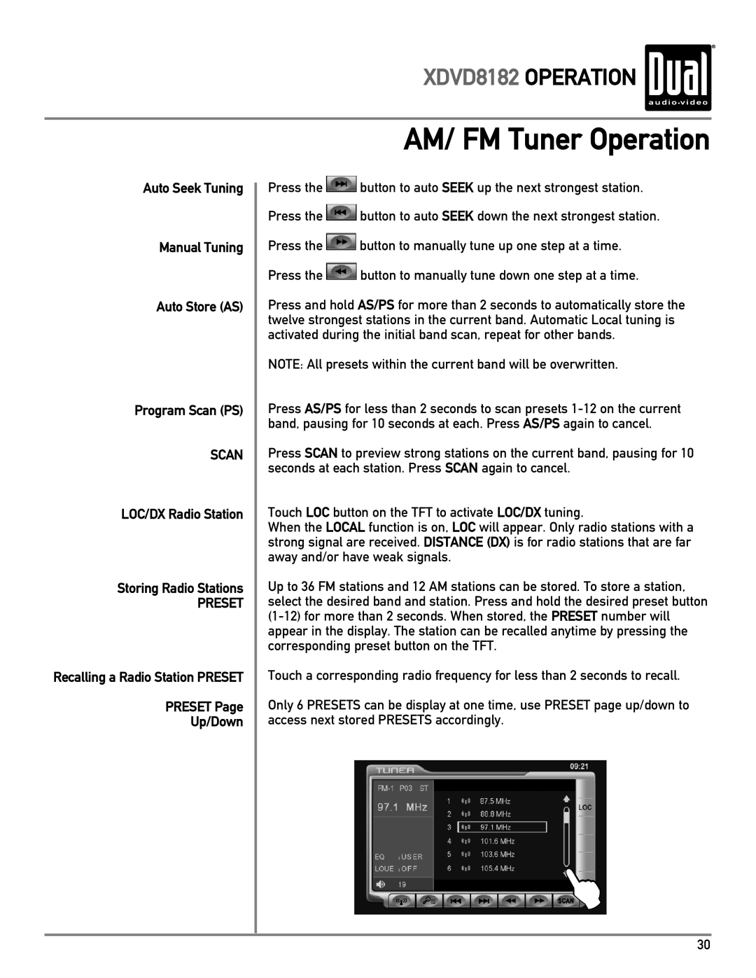 Dual XDVD8182 owner manual LOC/DX Radio Station Storing Radio Stations, Preset Up/Down 