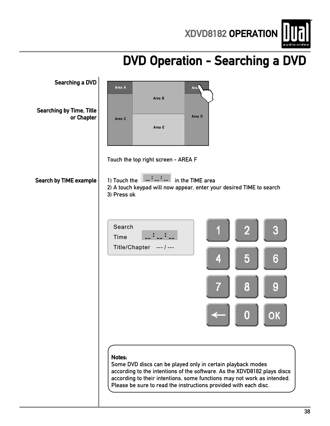 Dual XDVD8182 owner manual Searching a DVD, Search by Time example 