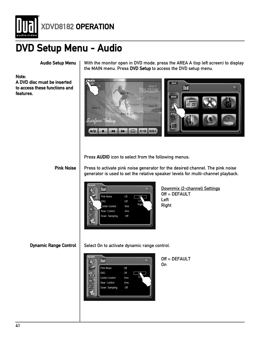 Dual XDVD8182 owner manual DVD Setup Menu Audio 