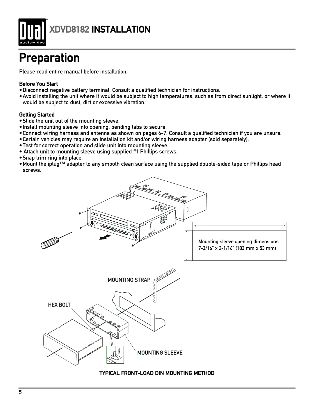 Dual XDVD8182 owner manual Preparation, Before You Start, Getting Started 