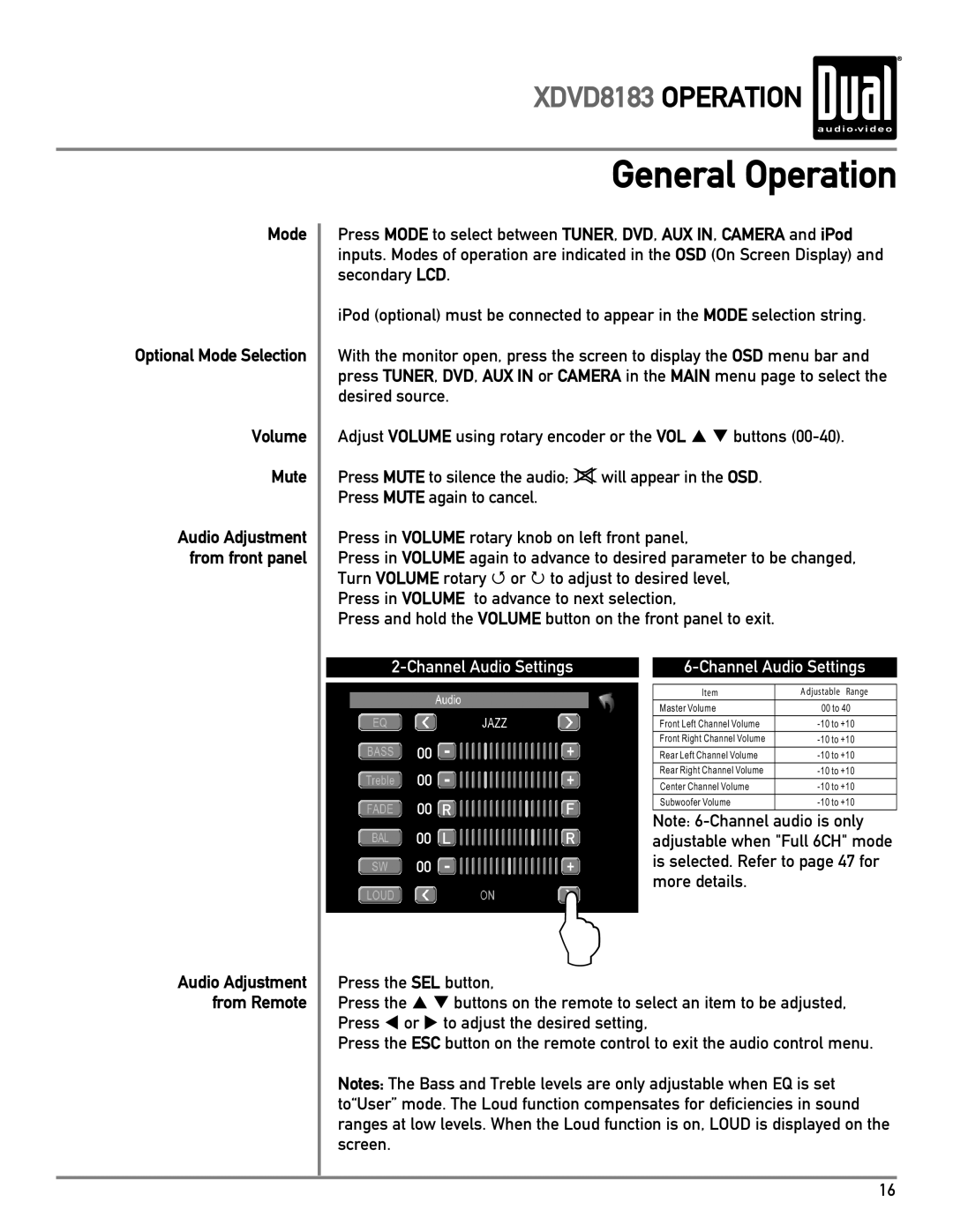 Dual XDVD8183 owner manual Mode, Volume Mute 