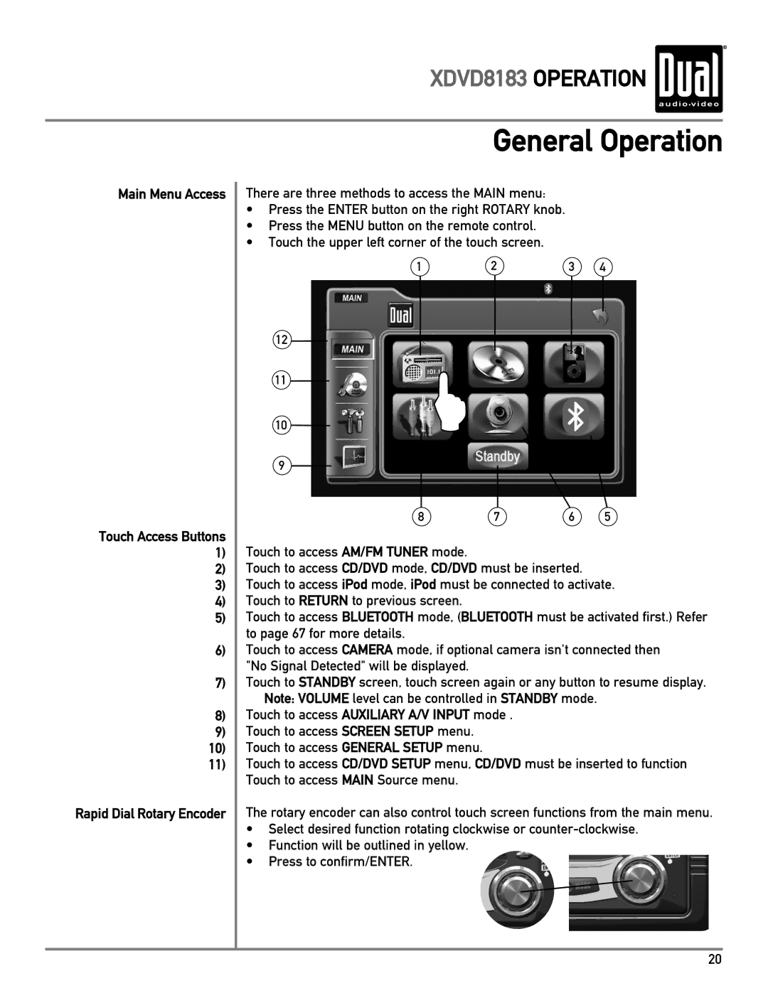 Dual XDVD8183 owner manual Main Menu Access 