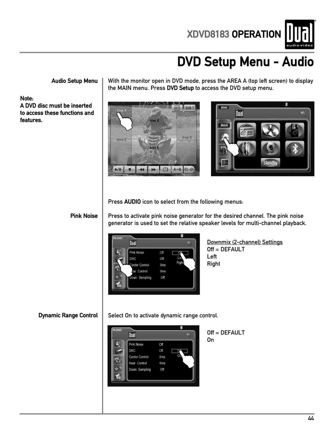 Dual XDVD8183 owner manual DVD Setup Menu Audio 