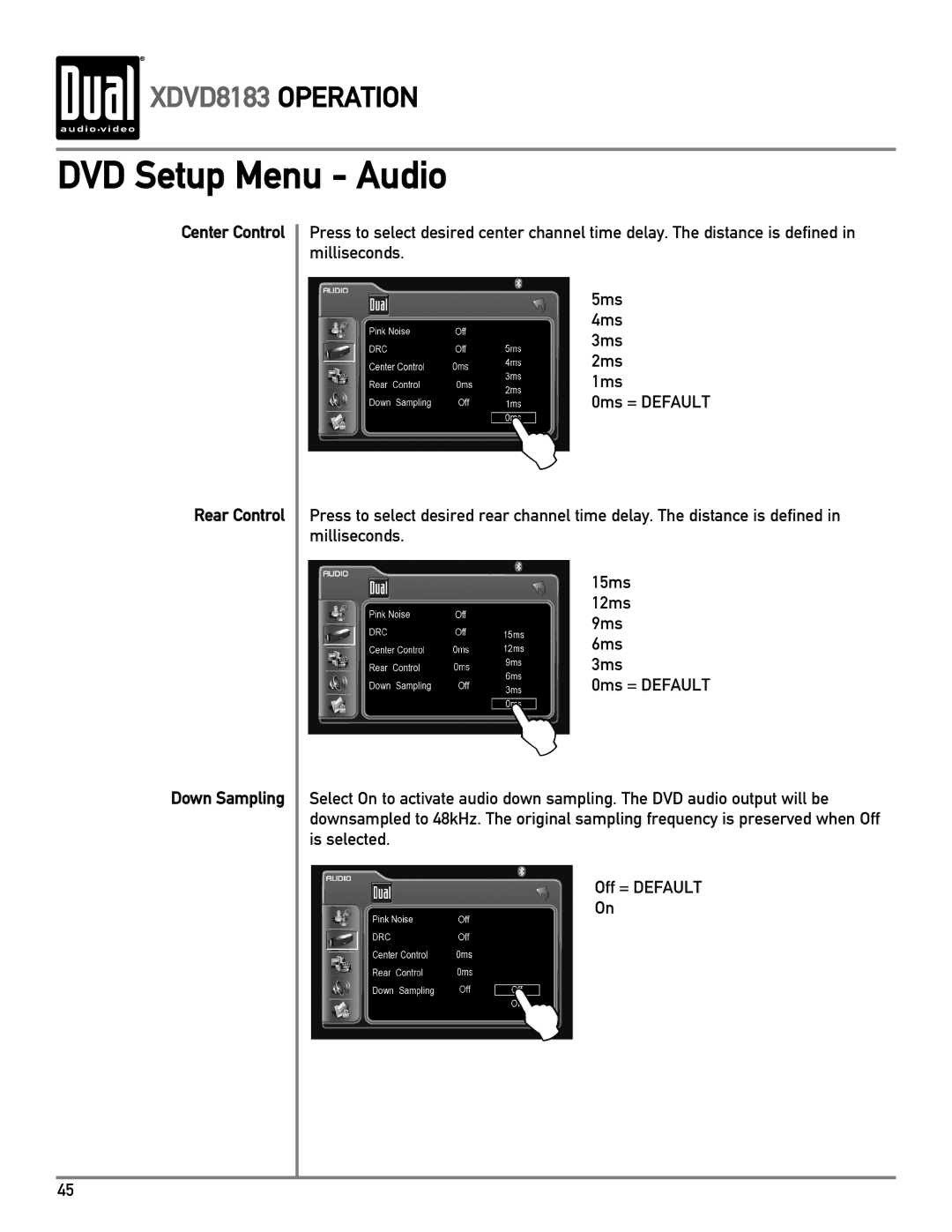 Dual XDVD8183 owner manual Center Control Rear Control Down Sampling 