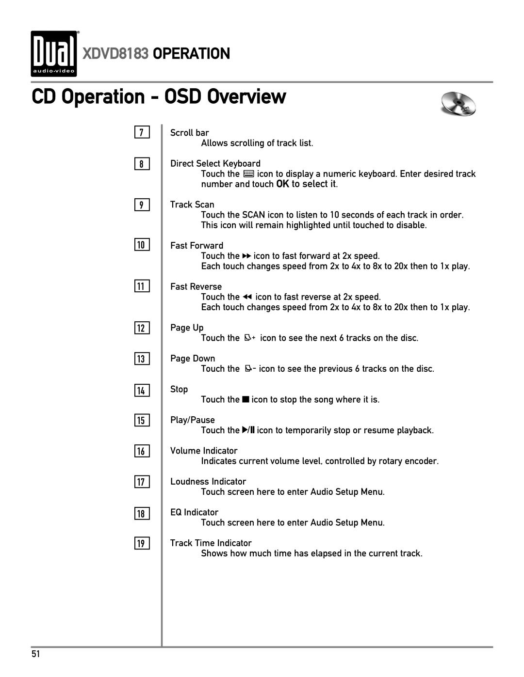 Dual XDVD8183 owner manual CD Operation OSD Overview 