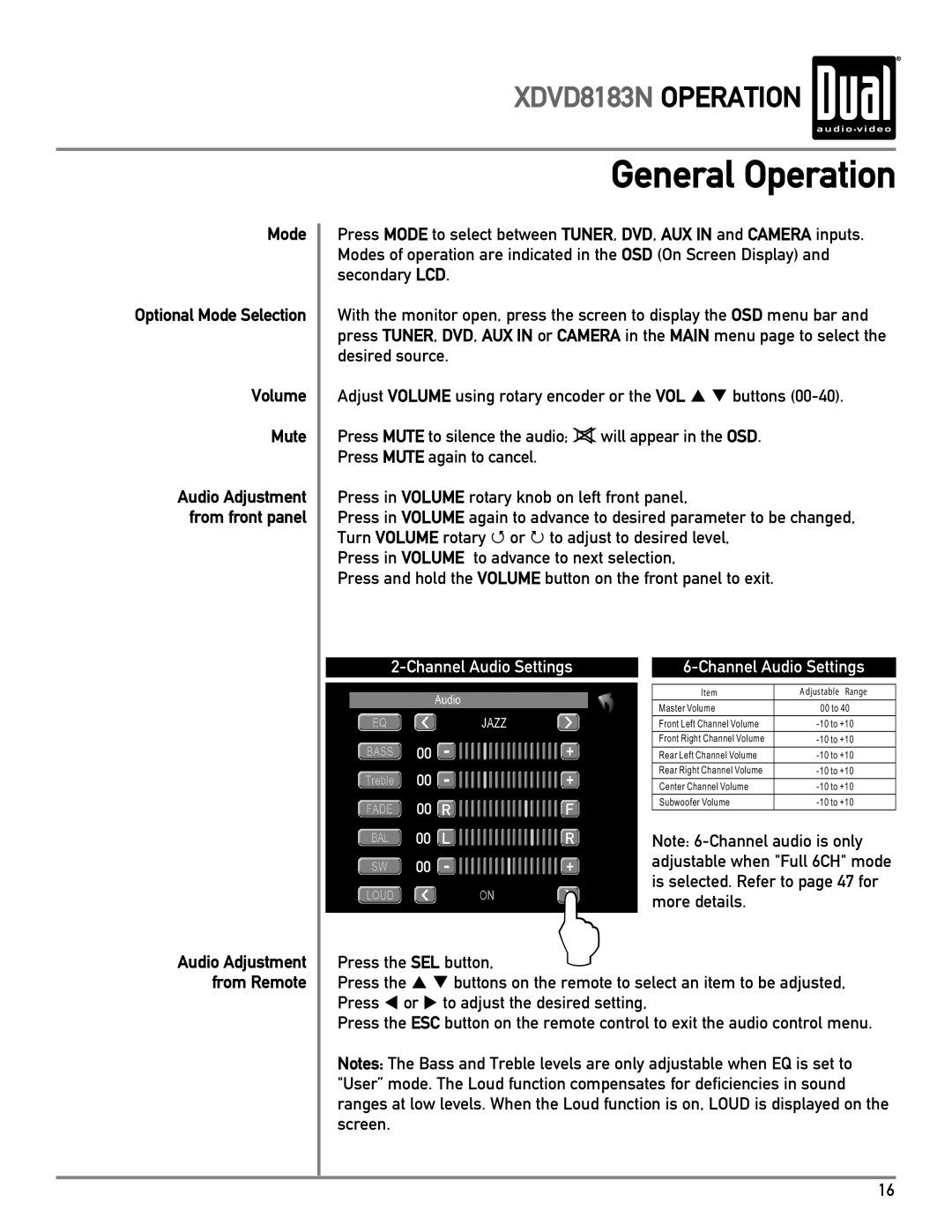 Dual XDVD8183N owner manual Mode, Volume Mute 