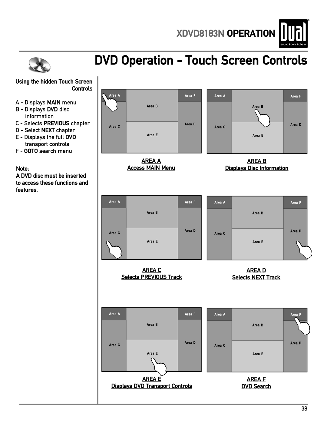 Dual XDVD8183N Access Main Menu, Selects Previous Track, Displays Disc Information, Selects Next Track, DVD Search 