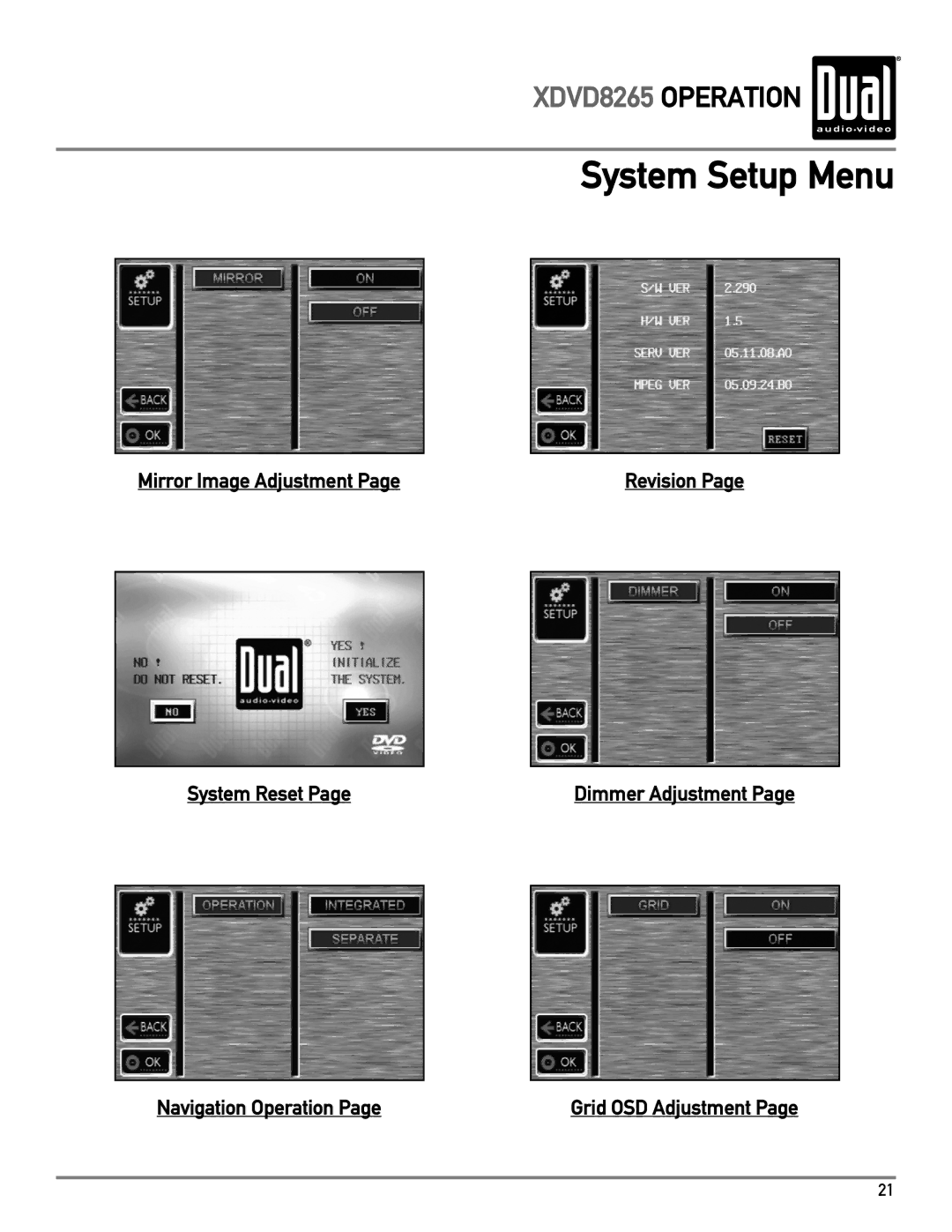 Dual XDVD8265 owner manual Grid OSD Adjustment 