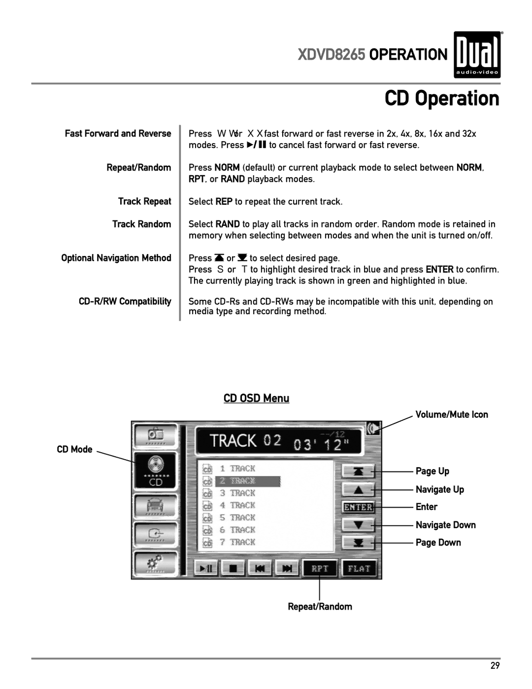 Dual XDVD8265 owner manual CD-R/RW Compatibility, Press or to select desired 