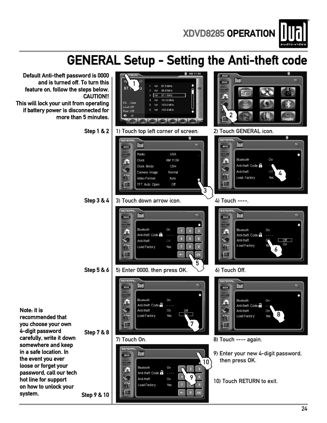 Dual XDVD8285 owner manual Recommended that You choose your own Digit password, Hot line for support, System 