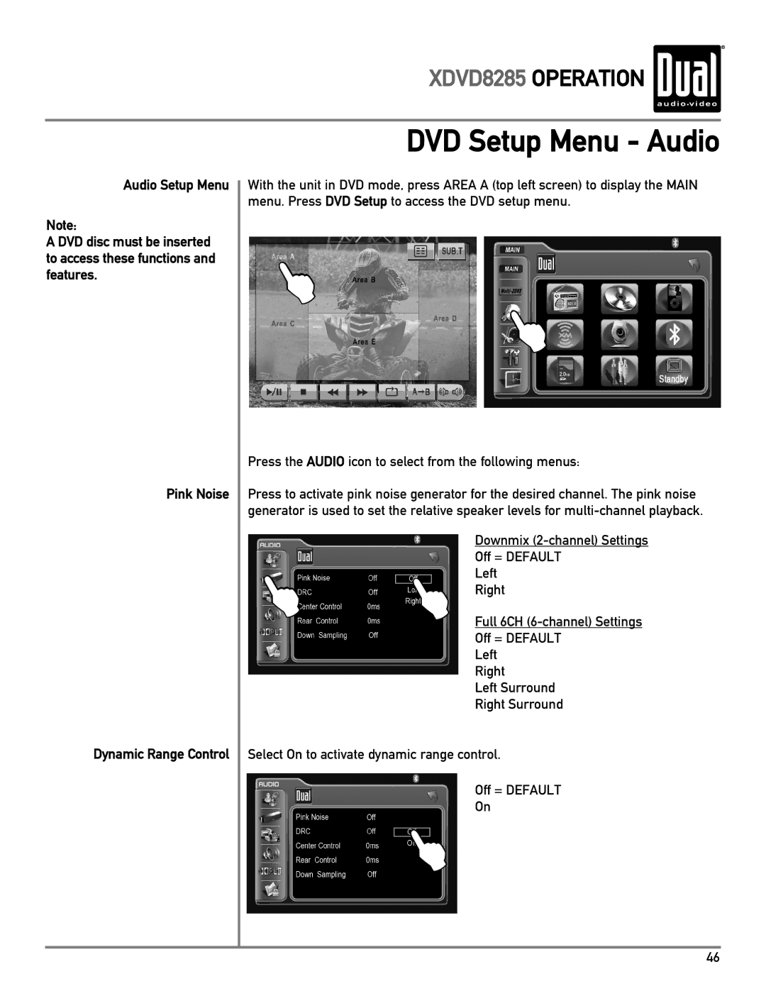 Dual XDVD8285 owner manual DVD Setup Menu Audio 