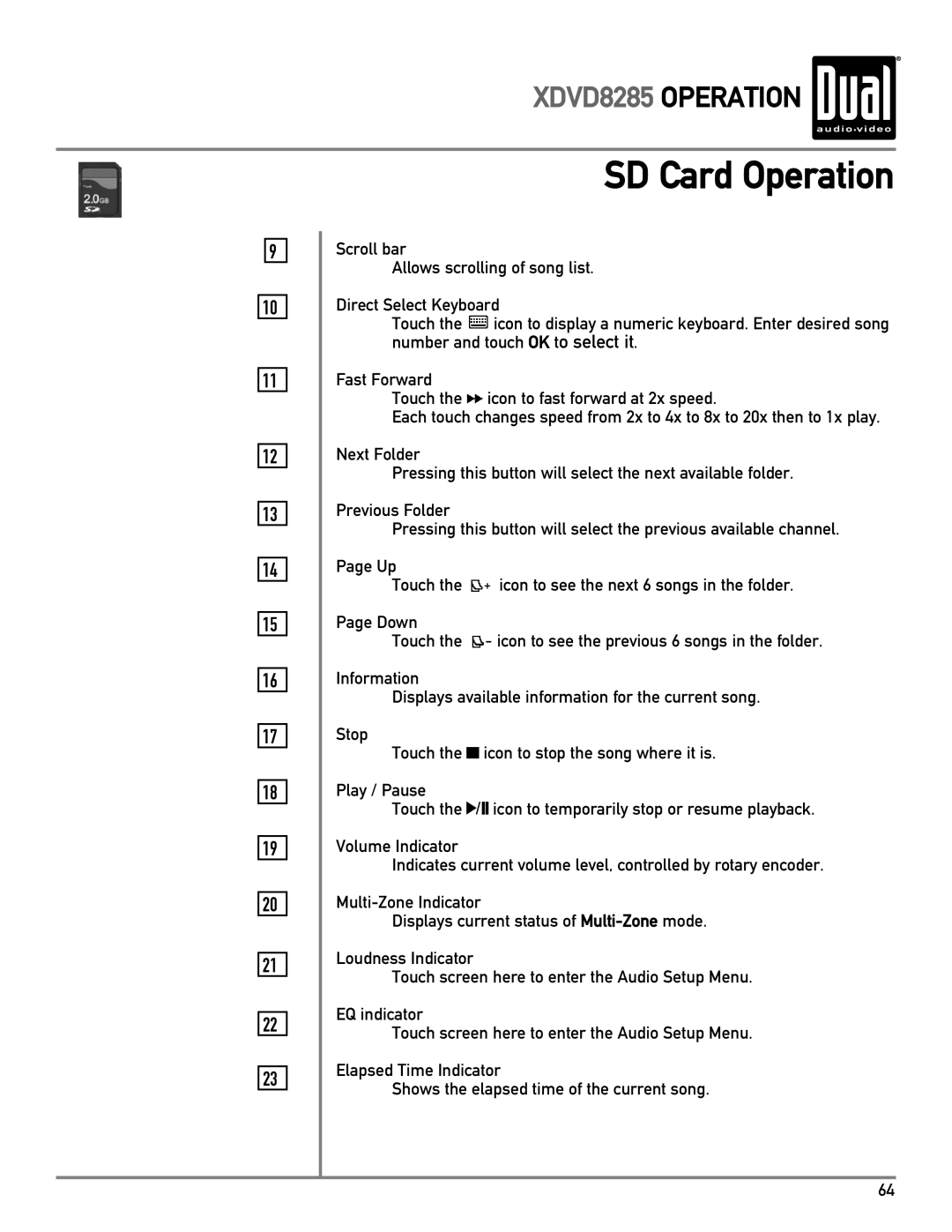 Dual XDVD8285 owner manual SD Card Operation 