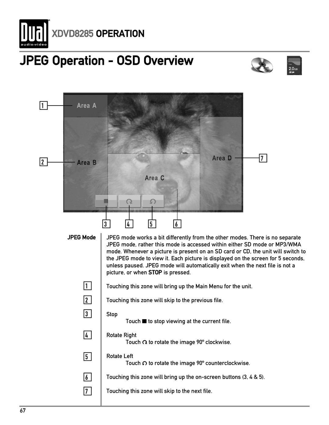 Dual XDVD8285 owner manual Jpeg Operation OSD Overview, Jpeg Mode 