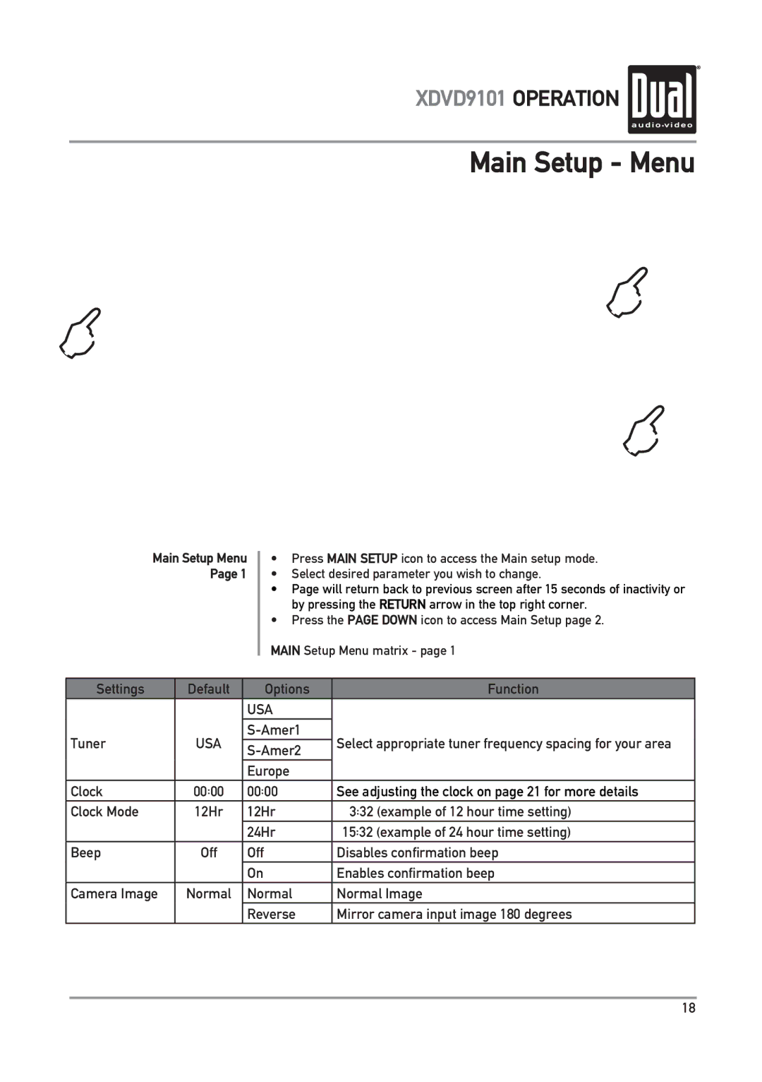 Dual XDVD9101 owner manual Main Setup Menu 