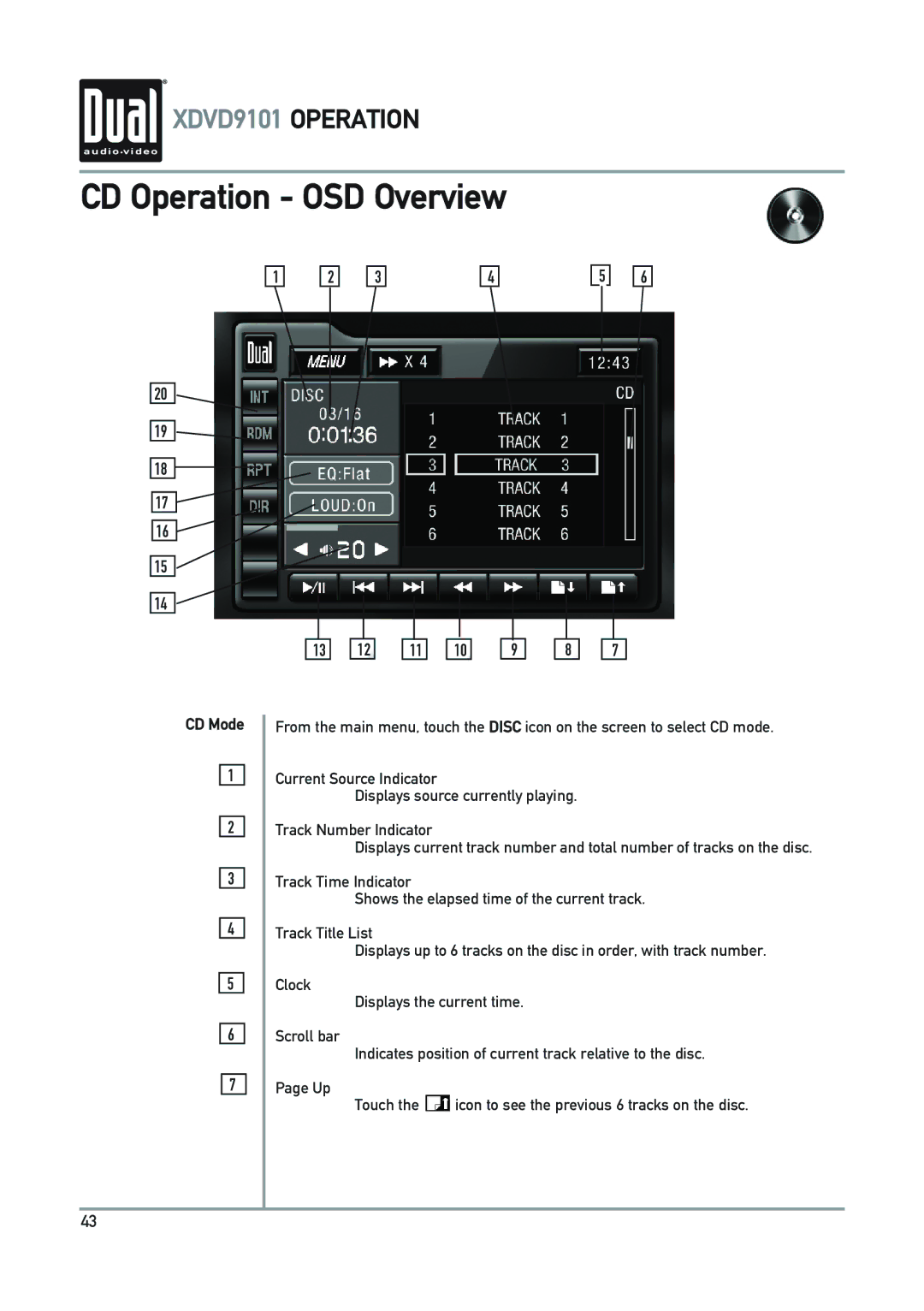 Dual XDVD9101 owner manual CD Operation OSD Overview, CD Mode 