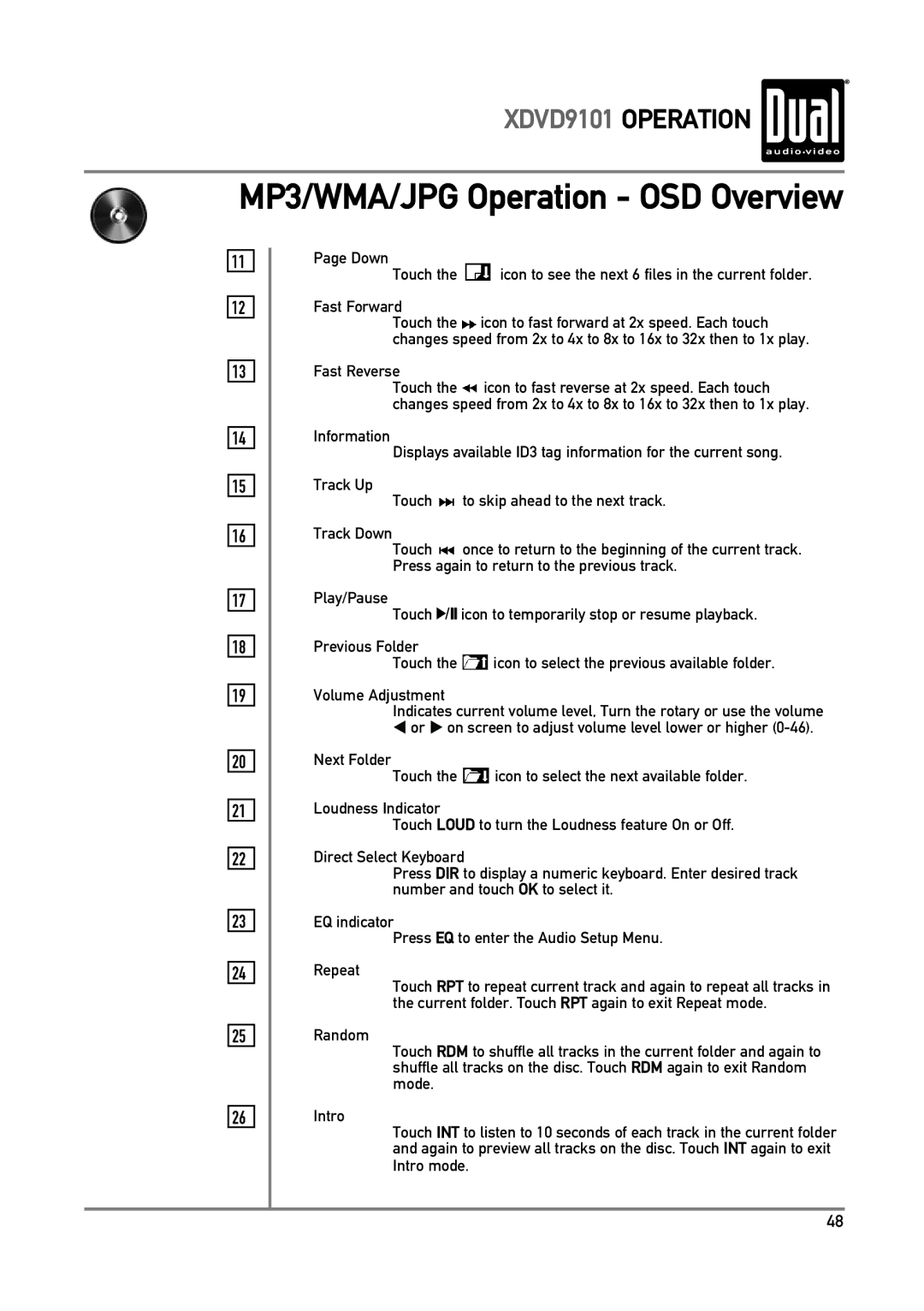 Dual XDVD9101 owner manual Fast Reverse 