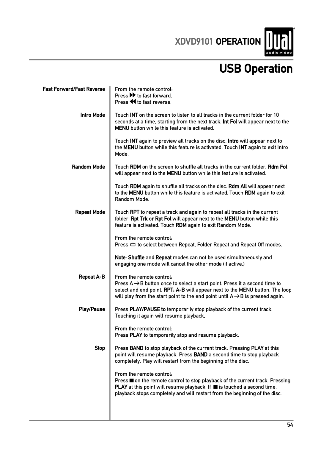 Dual XDVD9101 owner manual USB Operation 