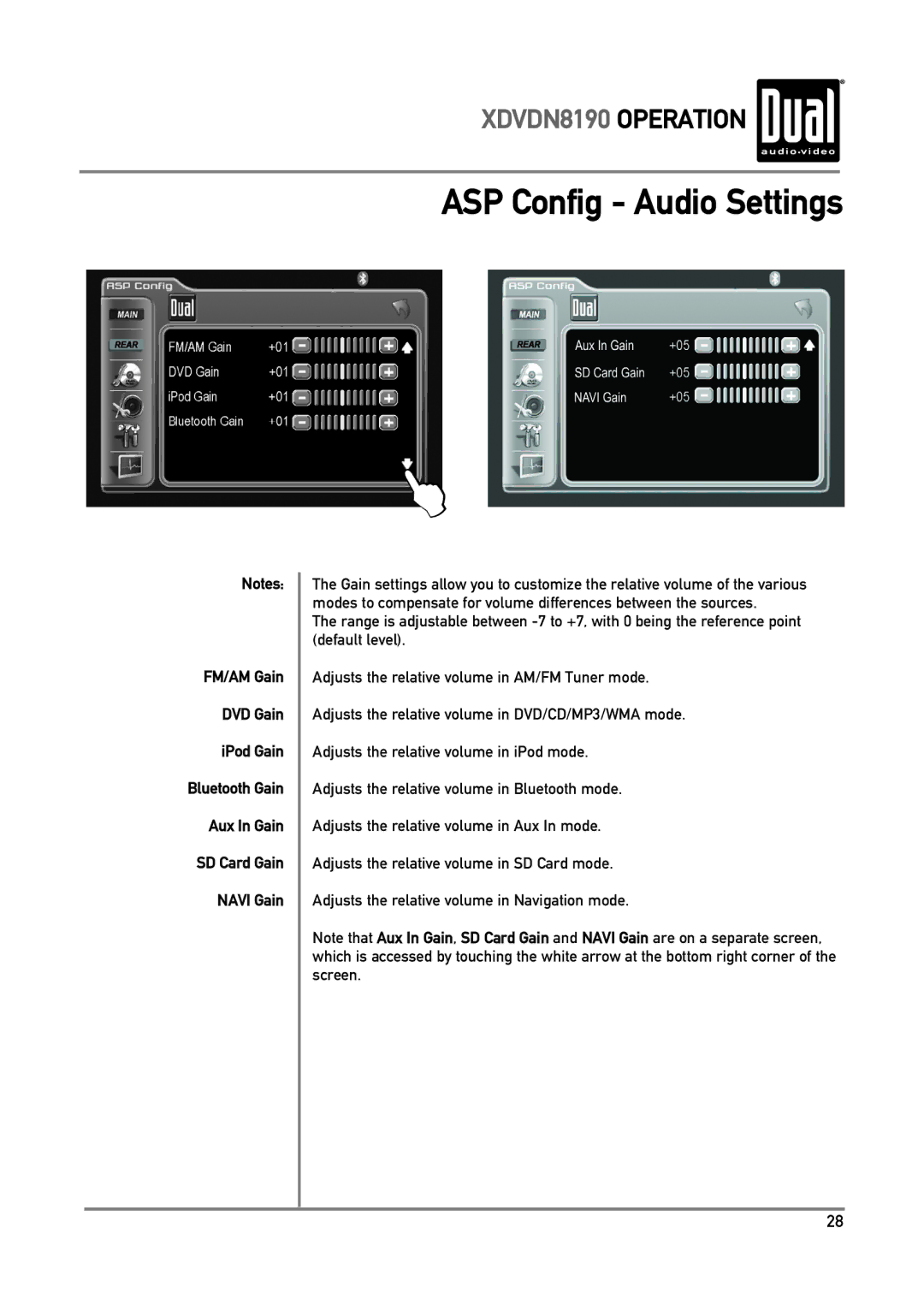 Dual XDVDN8190 owner manual ASP Config Audio Settings 