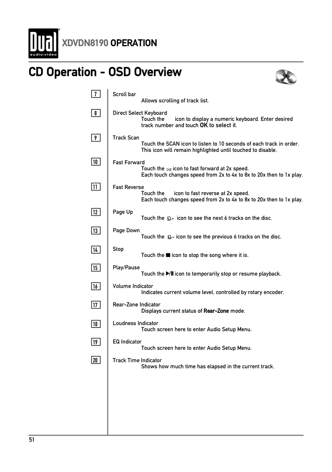 Dual XDVDN8190 owner manual Fast Forward Touch the icon to fast forward at 2x speed 