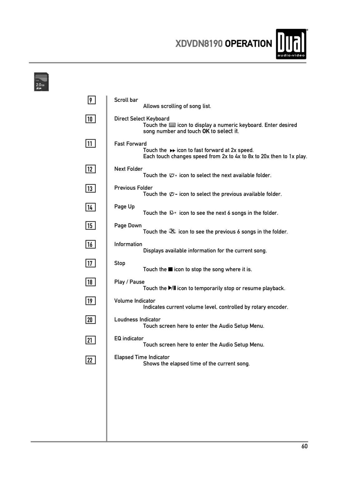 Dual XDVDN8190 owner manual Down 