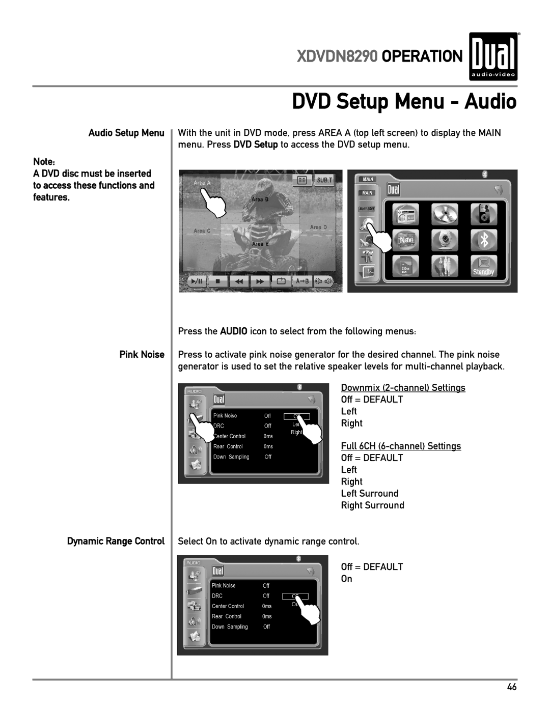 Dual XDVDN8290 owner manual DVD Setup Menu Audio 