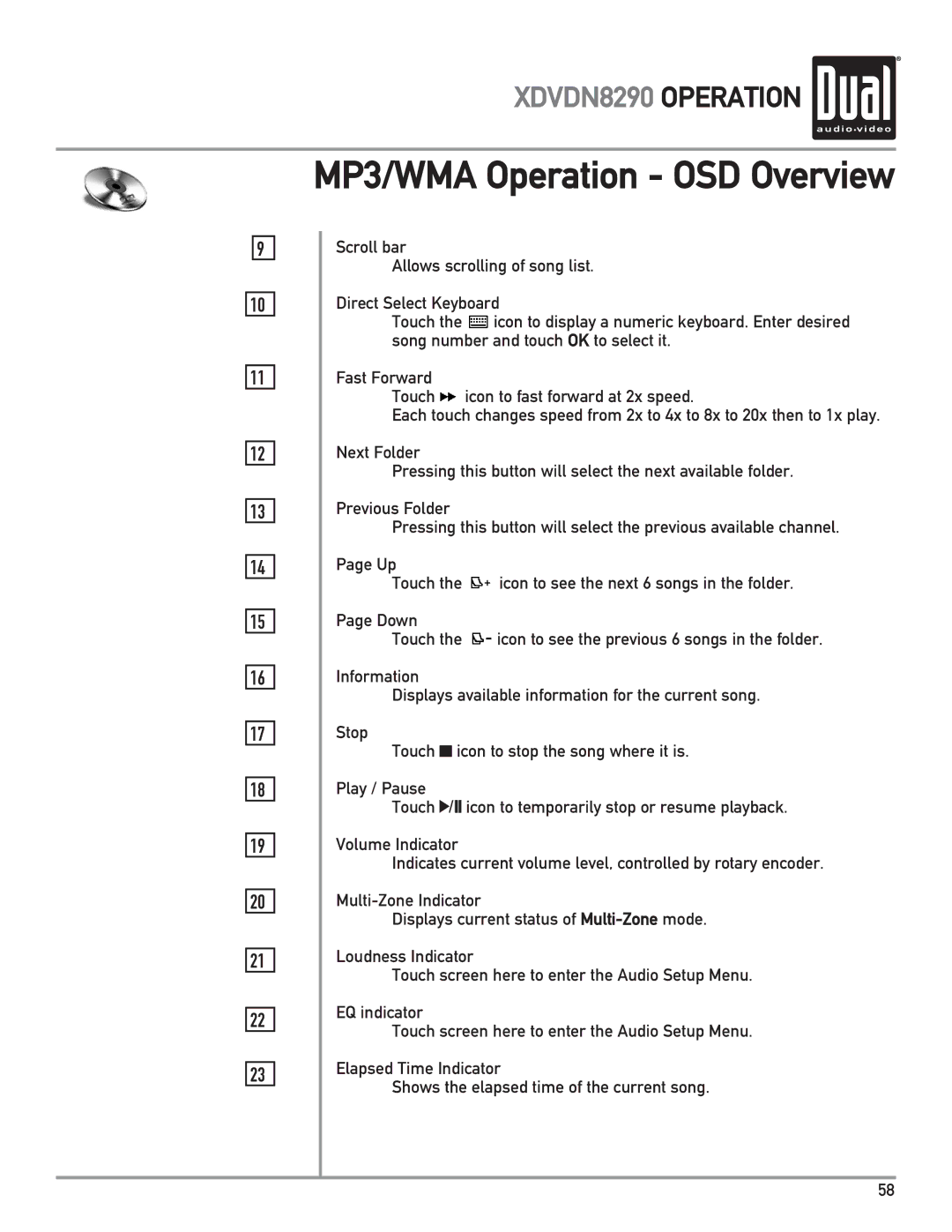 Dual XDVDN8290 owner manual MP3/WMA Operation OSD Overview 