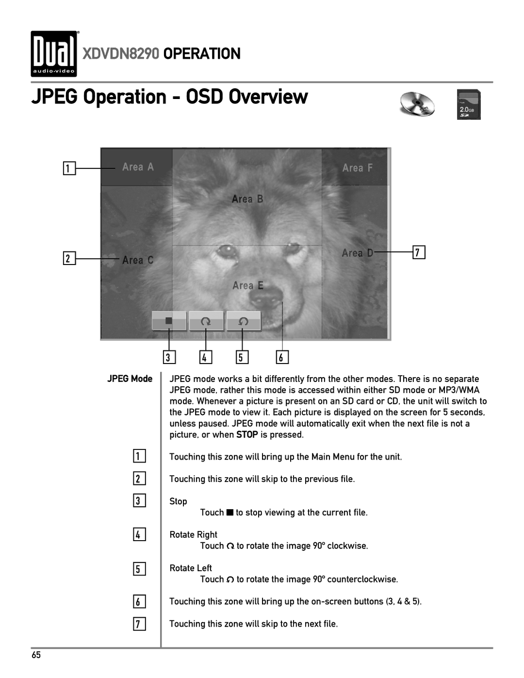 Dual XDVDN8290 owner manual Jpeg Operation OSD Overview, Jpeg Mode 