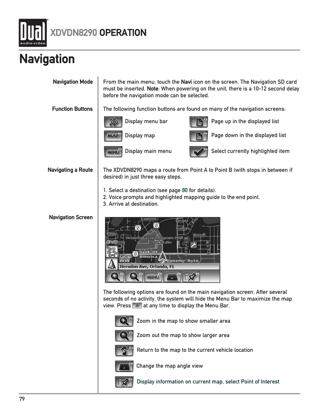 Dual XDVDN8290 owner manual Navigation 