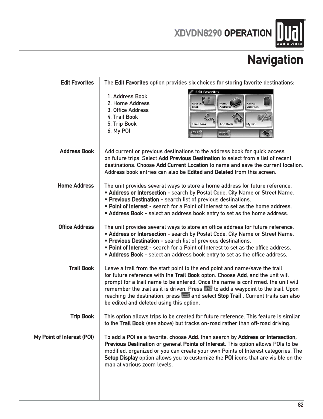 Dual XDVDN8290 owner manual Navigation 